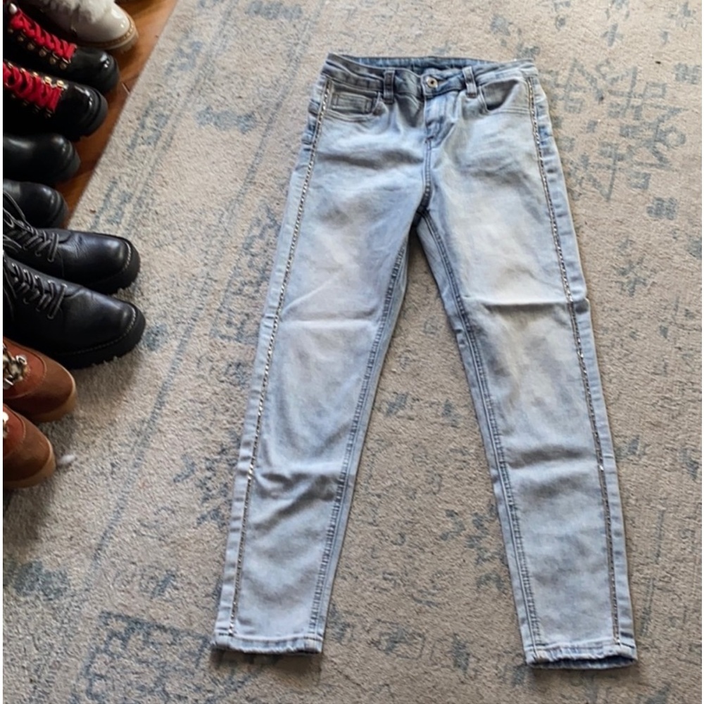 High waisted stretch jeans With Rhinestones down side of legs